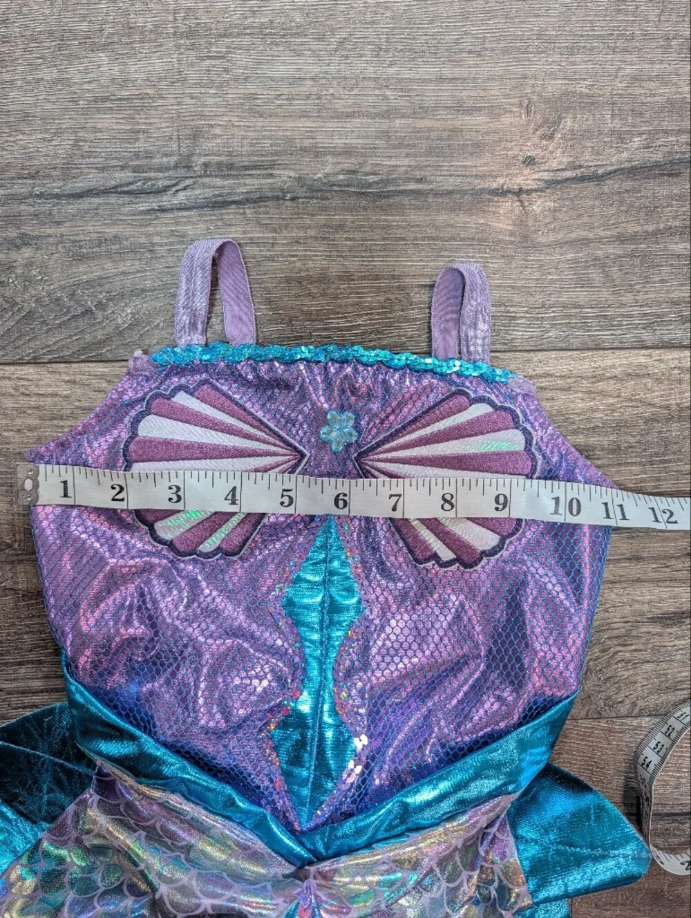 Kids Mermaid Halloween Costume Dress Up Cosplay Seashell Shimmery Teal & Purple